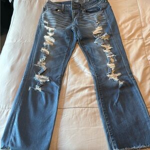 American Eagle Outfitters Ripped Blue Straight Leg Jeans